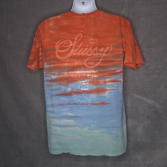 Stussy Graphic T-Shirt L Orange Blue Urban Style Short Sleeve Crew Neck - Picture 4 of 6